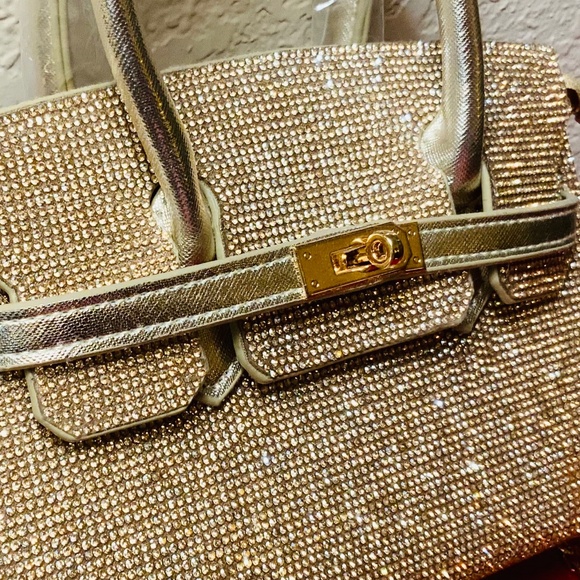 SPARKLING GOLD EVENING HANDBAG 💛 CHAIN STRAP SHOULDER RHINESTONE BLING BAG - Picture 11 of 11
